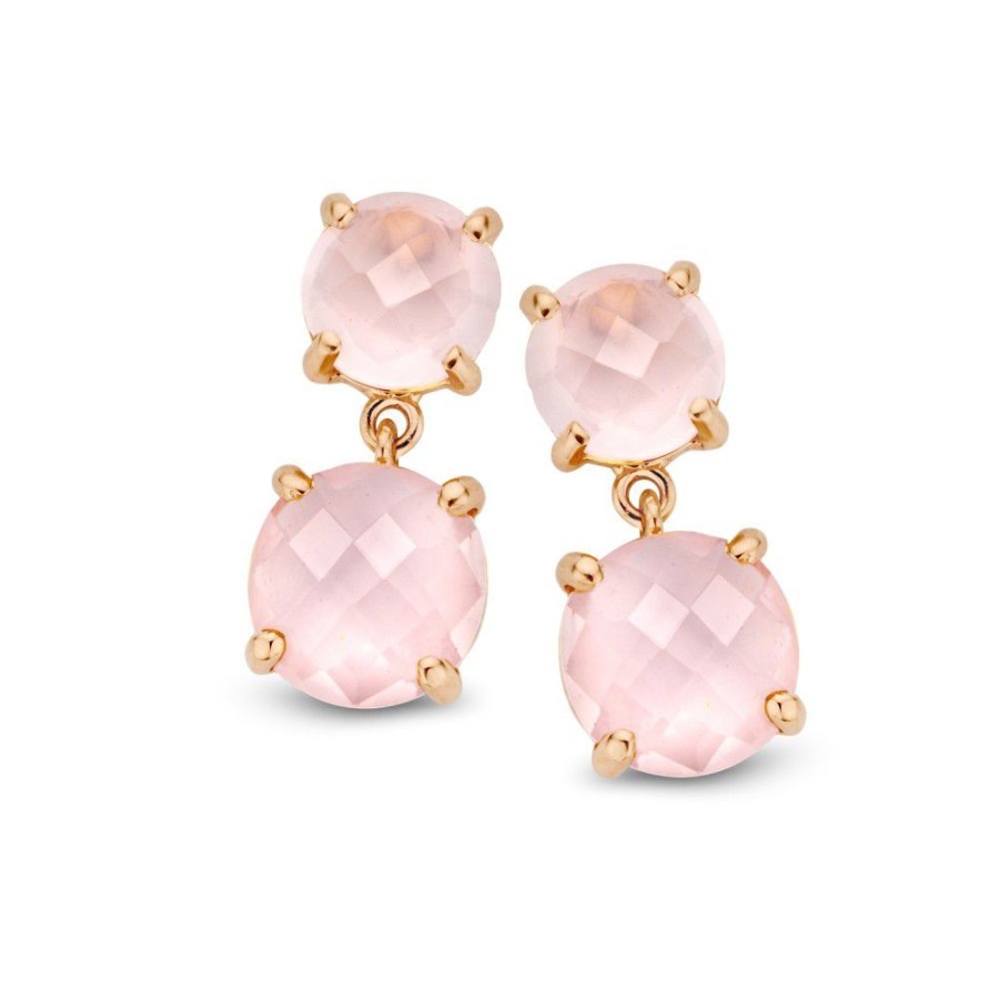 Oorbellen Excellent Jewelry | Oorstekers Rosegoud Rose Quartz