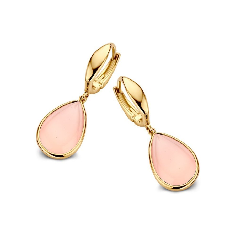 Oorbellen Excellent Jewelry | Oorringen Geelgoud Roze Chalcedoon