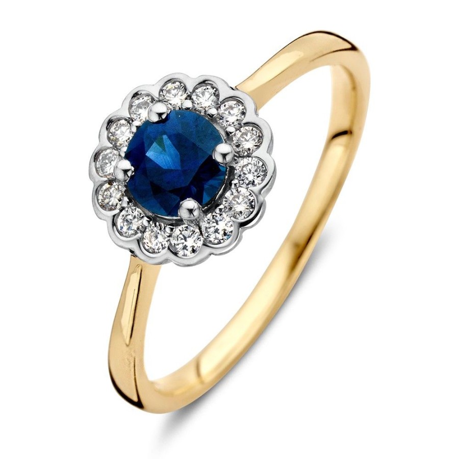 Ringen Excellent Jewelry | Ring Bicolor Briljant + Saffier