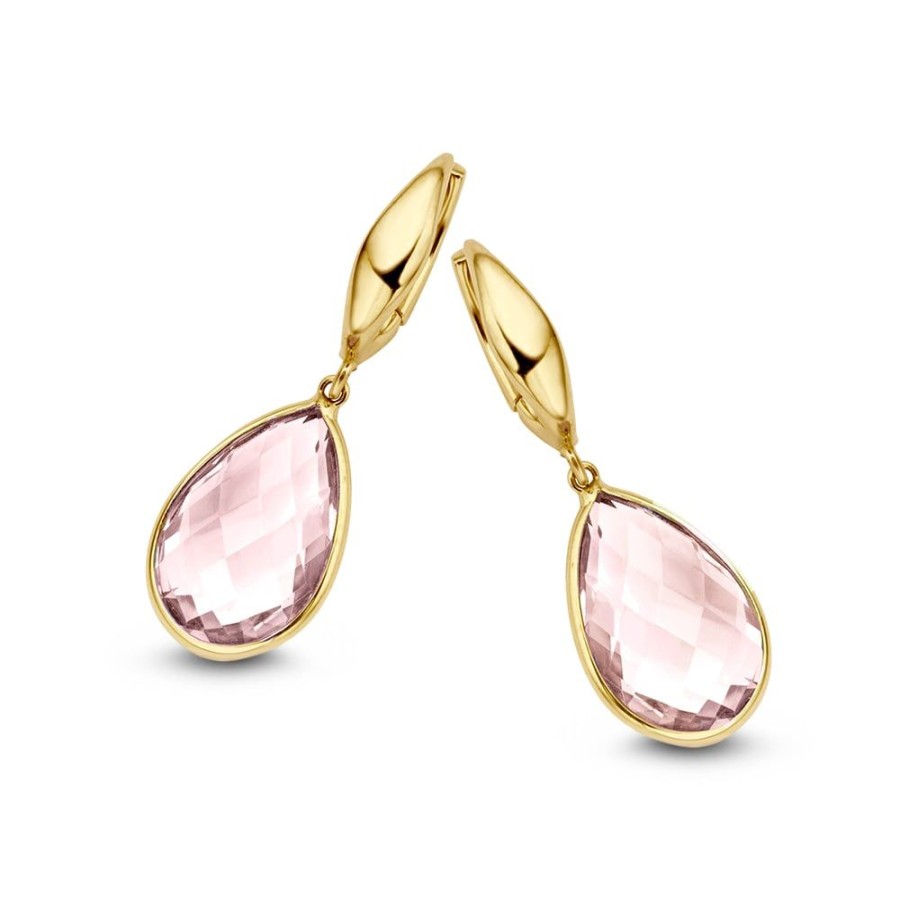 Oorbellen Excellent Jewelry | Oorringen Geelgoud Rose Quartz