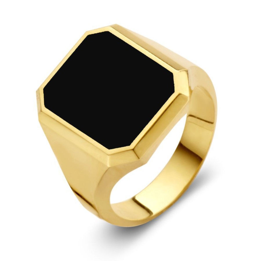 Ringen Excellent Jewelry | Zegelring Achtkant Onyx Massief