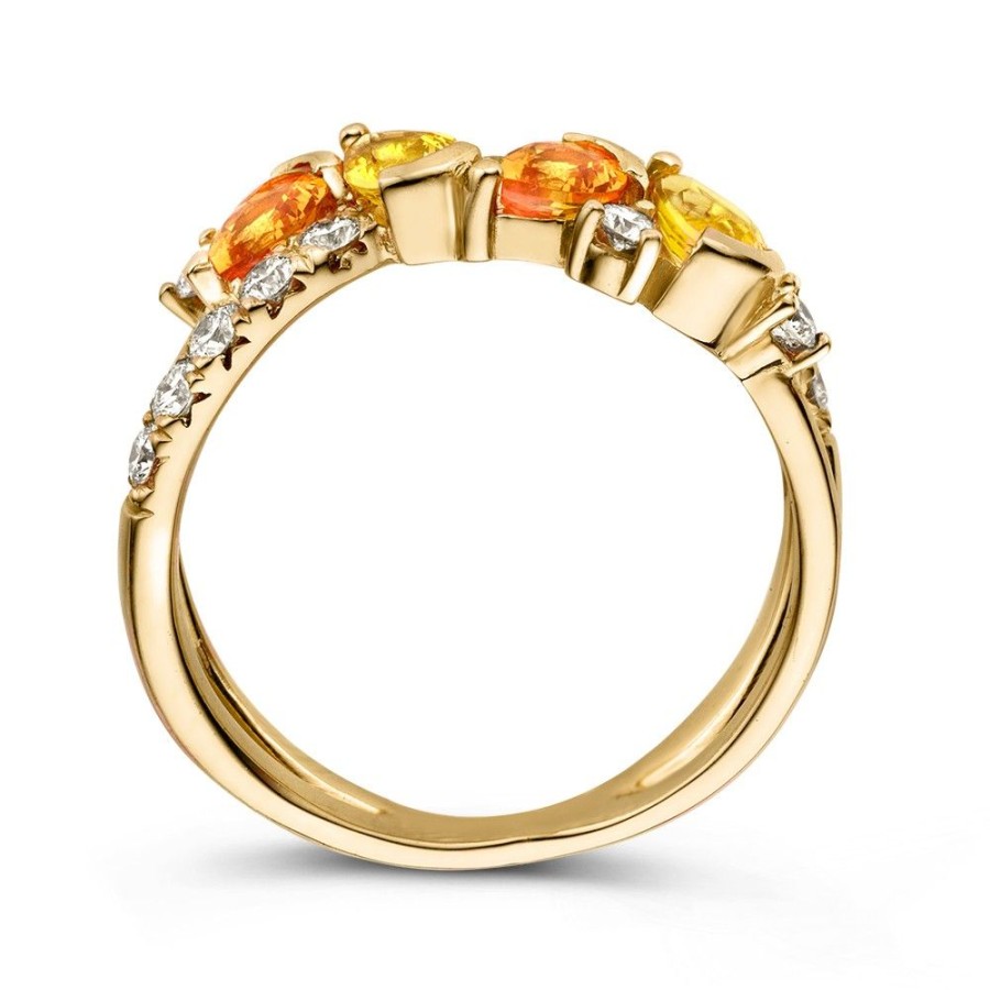 Ringen Excellent Jewelry | Ring 18Krt Geelgoud Briljant + Saffier Geel/Oranje