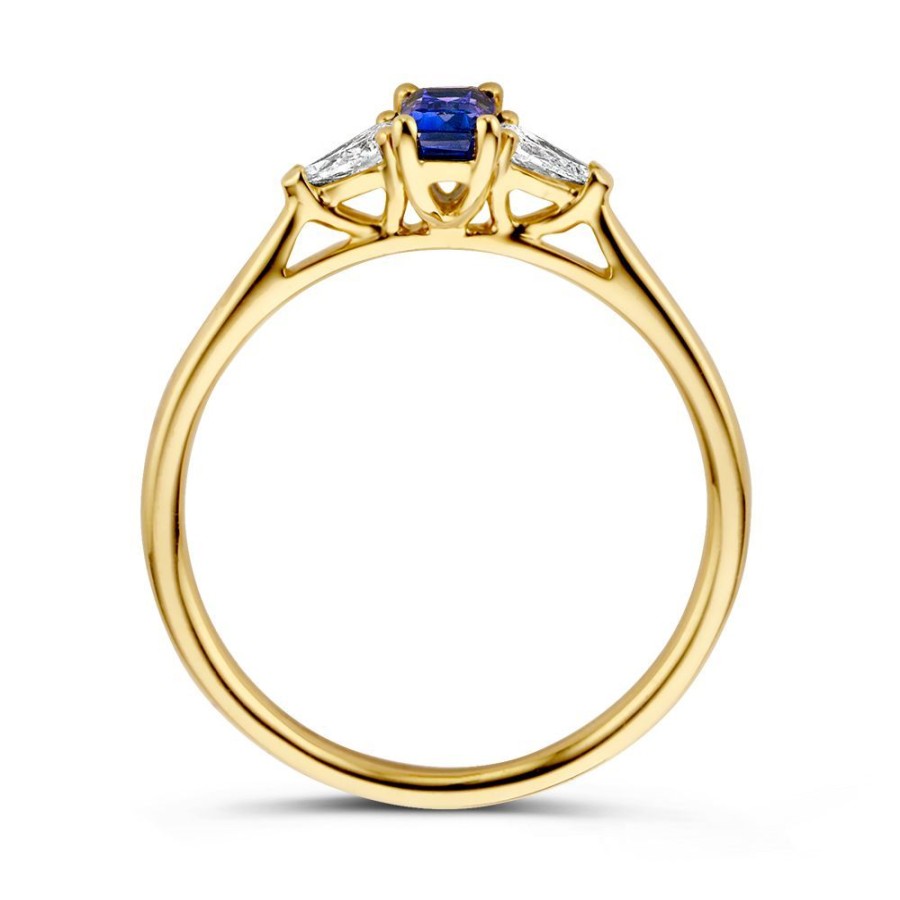 Ringen Excellent Jewelry | Ring Geelgoud Briljant + Saffier