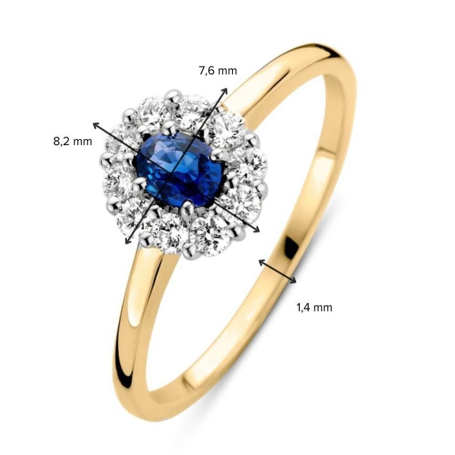 Ringen Excellent Jewelry | Ring Geelgoud Briljant + Saffier