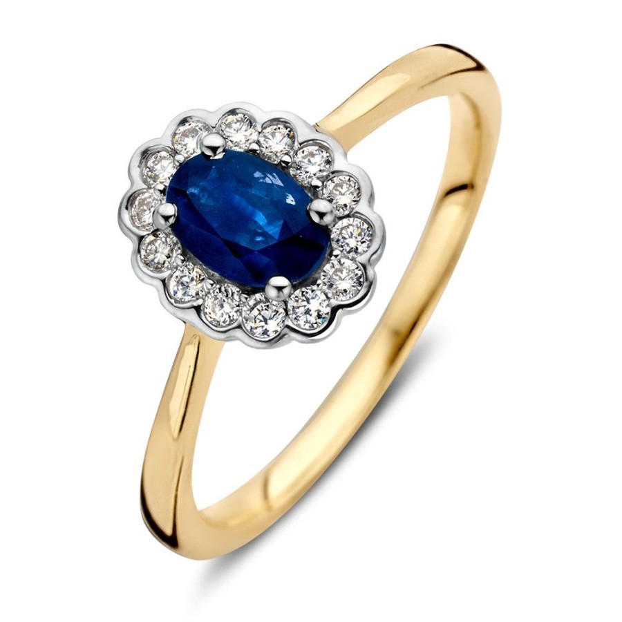 Ringen Excellent Jewelry | Ring Bicolor Briljant + Saffier