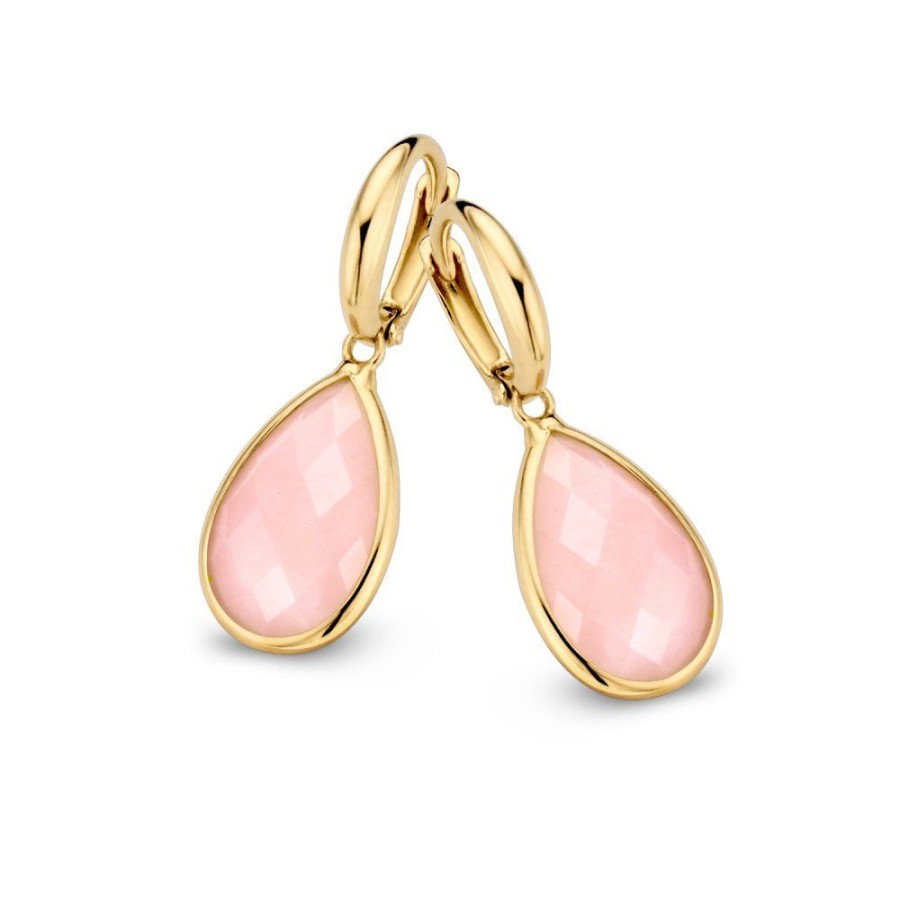 Oorbellen Excellent Jewelry | Oorringen Geelgoud Roze Opaal