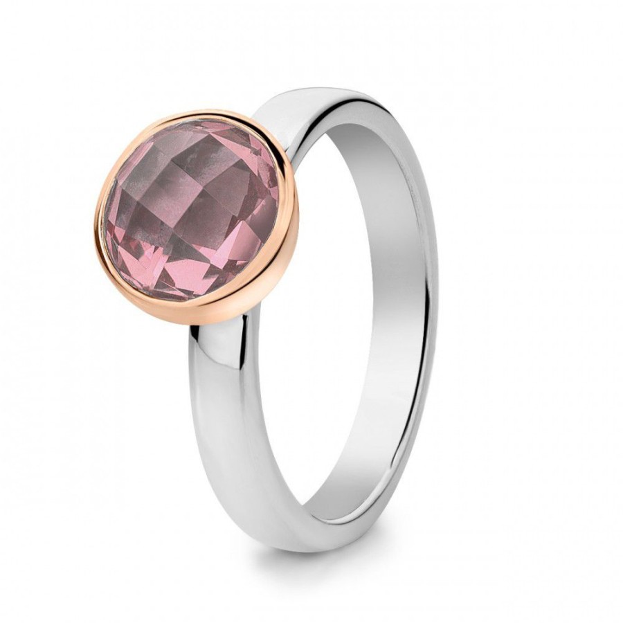 Ringen Excellent Jewelry | Ring Zilver/Goud Rose Kwarts