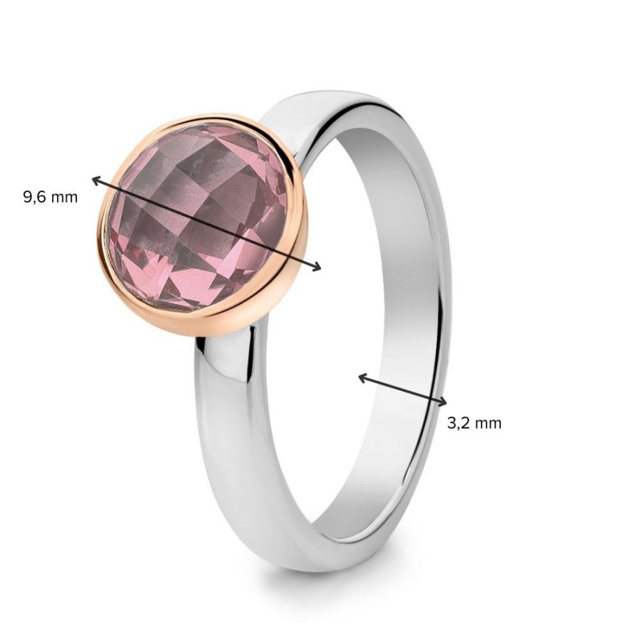 Ringen Excellent Jewelry | Ring Zilver/Goud Rose Kwarts