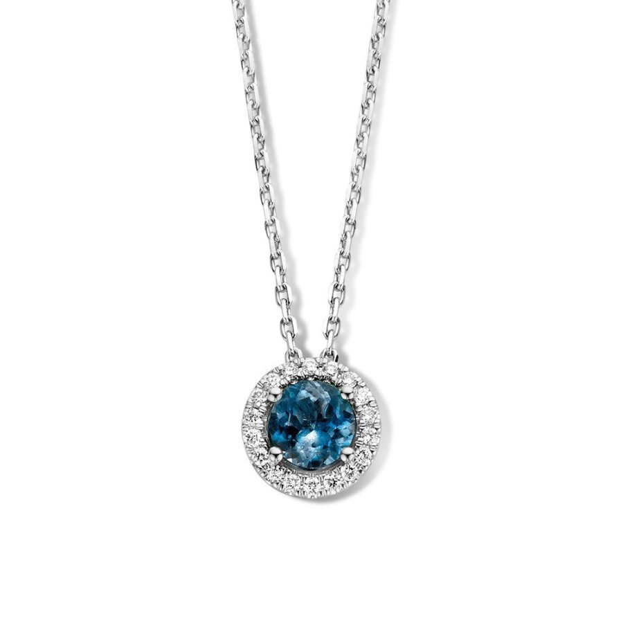 Colliers Excellent Jewelry | Collier Witgoud Briljant+London Blue Topaz